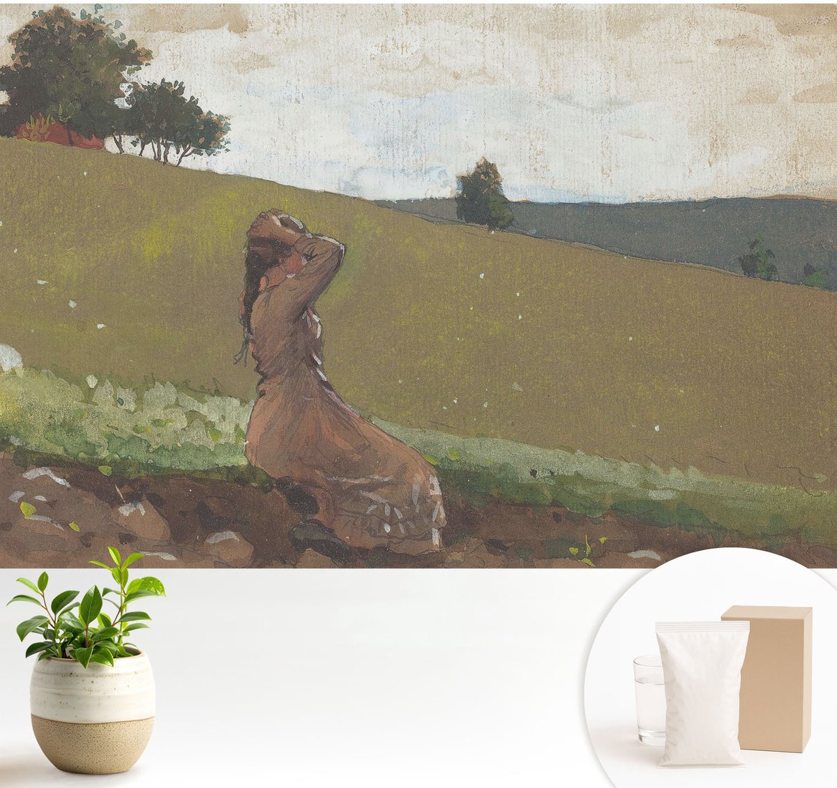 Wallfluent Fotobehang - Groente Vliesbehang - 104x70 cm - Een Rustige Scène Muurschildering - Slaapkamer behang Landschappen - Fotobehang Vlies - Slaapkamer behang