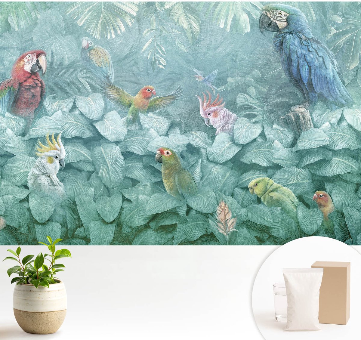 Wallfluent Fotobehang - Groente Vliesbehang - 104x70 cm - Exotische Vogels Muurschildering - Gang behang Dieren - Fotobehang Vlies - Gang behang