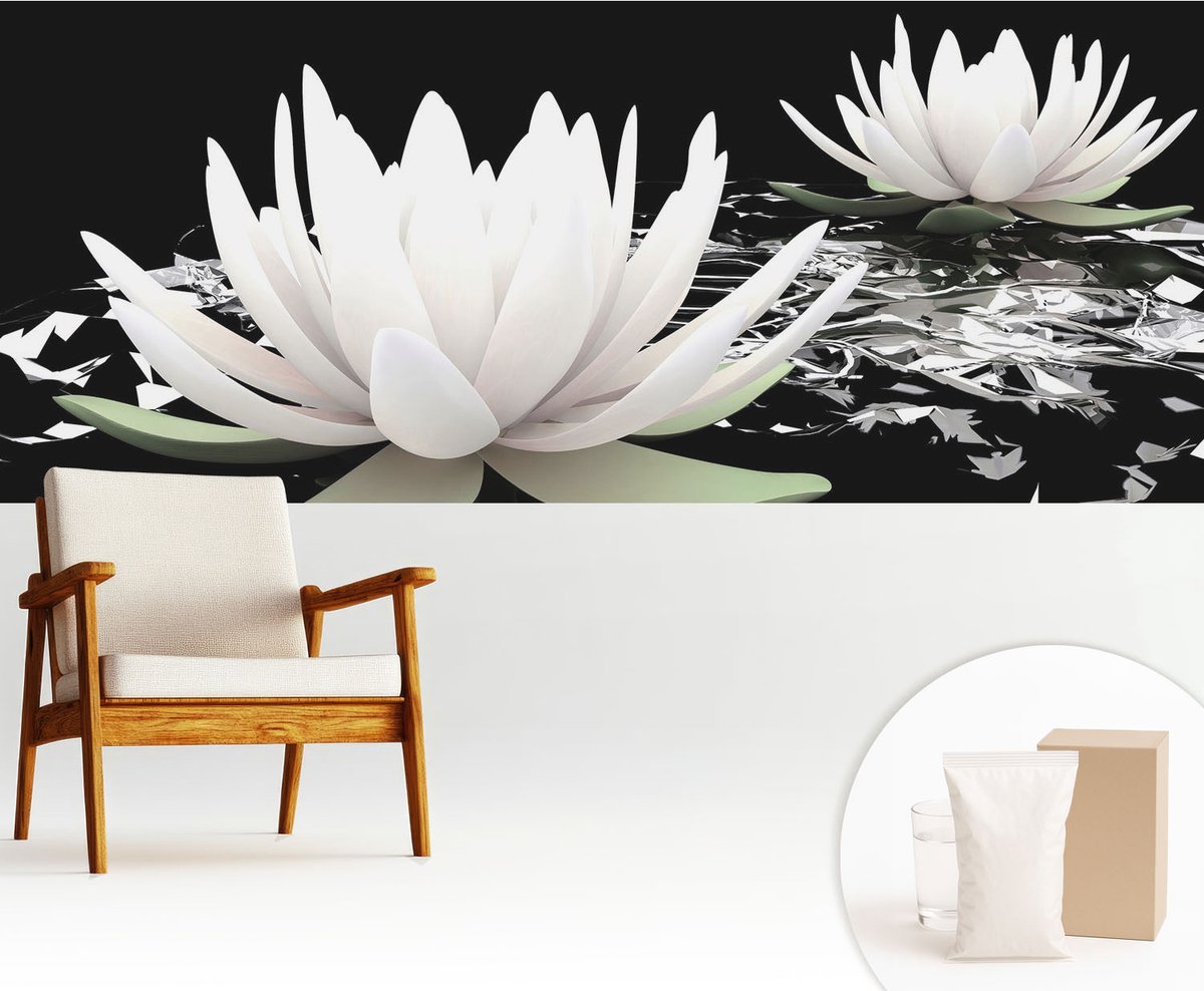 Wallfluent Fotobehang - Wit Vliesbehang - 250x104 cm - Waterbloemen Fotobehang Vlies - Woonkamer behang Bloemen En Planten - Muurschildering - Woonkamer behang