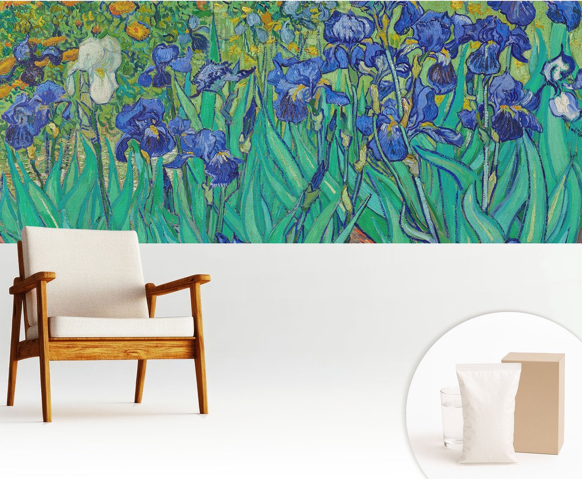 Wallfluent Fotobehang - Blauw Vliesbehang - 250x104 cm - Tuinbloemen Fotobehang Vlies - Hal behang Bloemen En Planten - Muurschildering - Hal behang