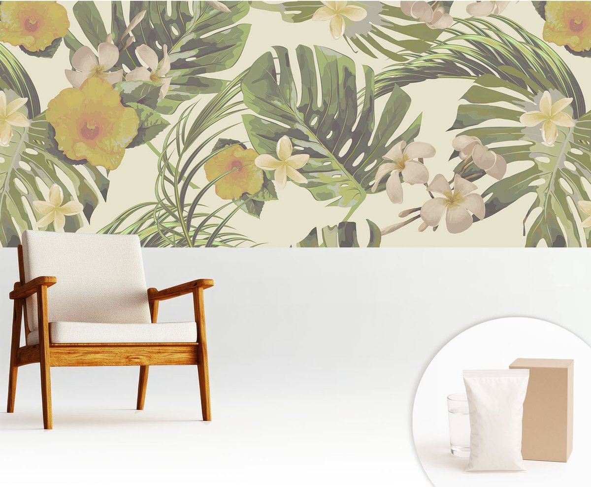 Wallfluent Fotobehang - Groente Vliesbehang - 250x104 cm - Exotische Flora Fotobehang Vlies - Woonkamer behang Bloemen En Planten - Muurschildering - Woonkamer behang