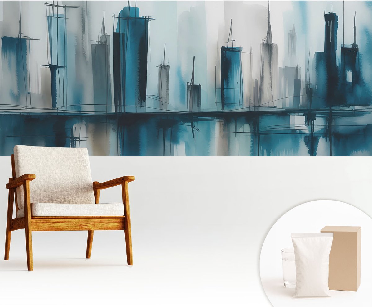 Wallfluent Fotobehang - Blauw Vliesbehang - 250x104 cm - Stadslandschappen Fotobehang Vlies - Hal behang Steden - Muurschildering - Woonkamer behang