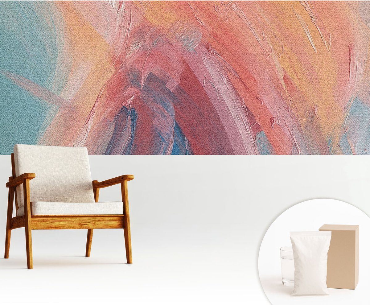 Wallfluent Fotobehang - Blauw Vliesbehang - 250x104 cm - Kleurrijke Explosies Muurschildering - Gang behang Abstractie - Fotobehang Vlies - Gang behang