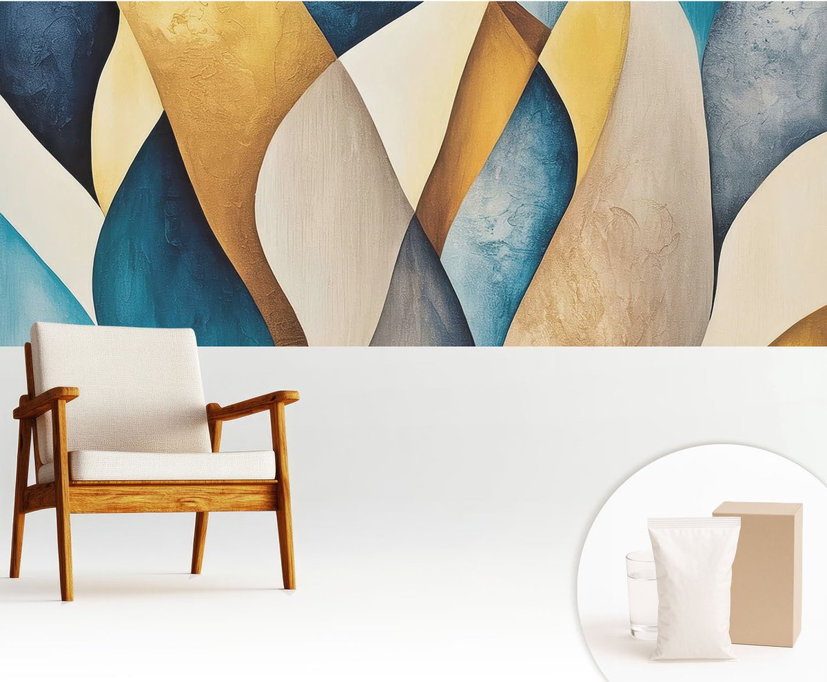 Wallfluent Fotobehang - Blauw Vliesbehang - 250x104 cm - Golvende Abstractie Muurschildering - Gang behang Abstractie - Fotobehang Vlies - Gang behang