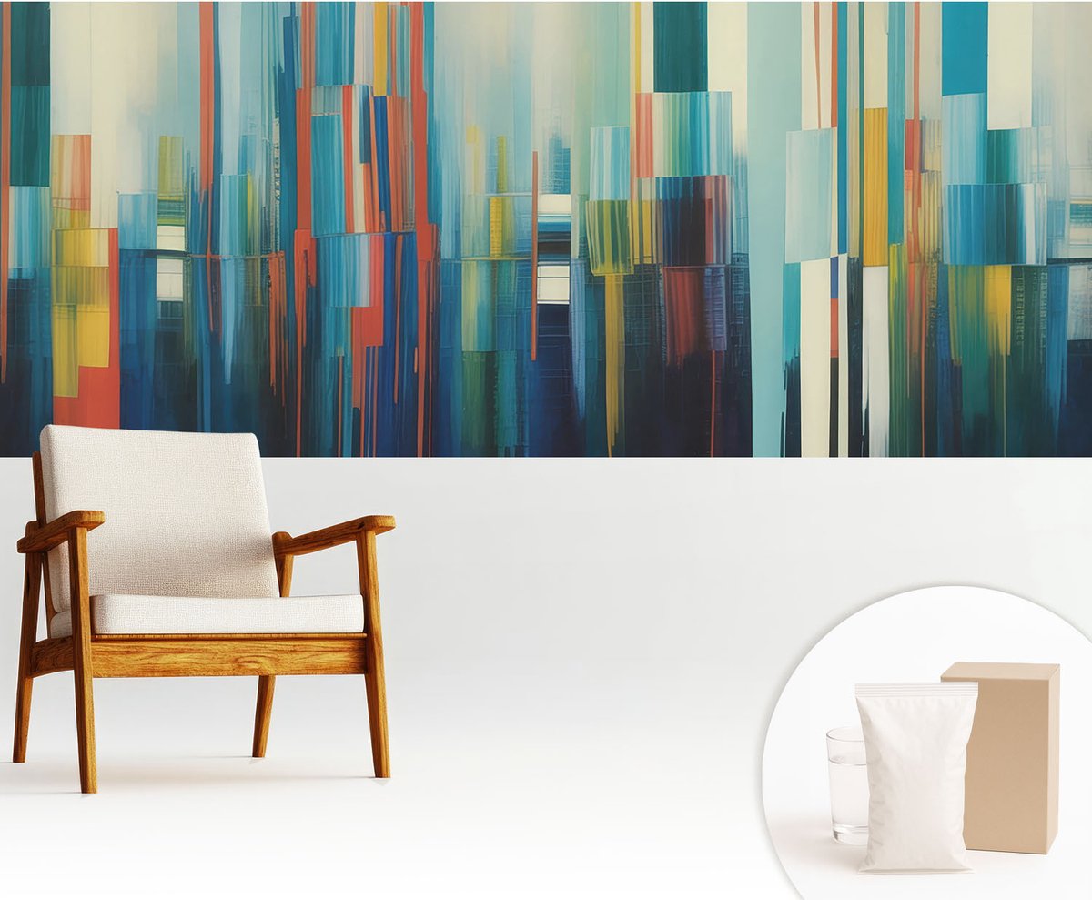 Wallfluent Fotobehang - Blauw Vliesbehang - 250x104 cm - Abstracte Strepen Fotobehang Vlies - Hal behang Abstractie - Muurschildering - Woonkamer behang