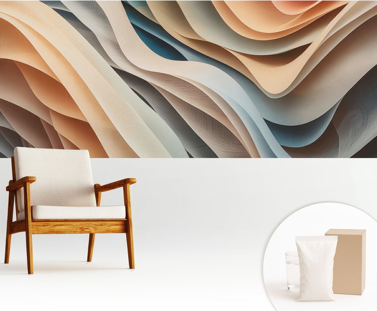 Wallfluent Fotobehang - Beige Vliesbehang - 250x104 cm - Golvende Vormen Fotobehang Vlies - Hal behang Abstractie - Muurschildering - Woonkamer behang