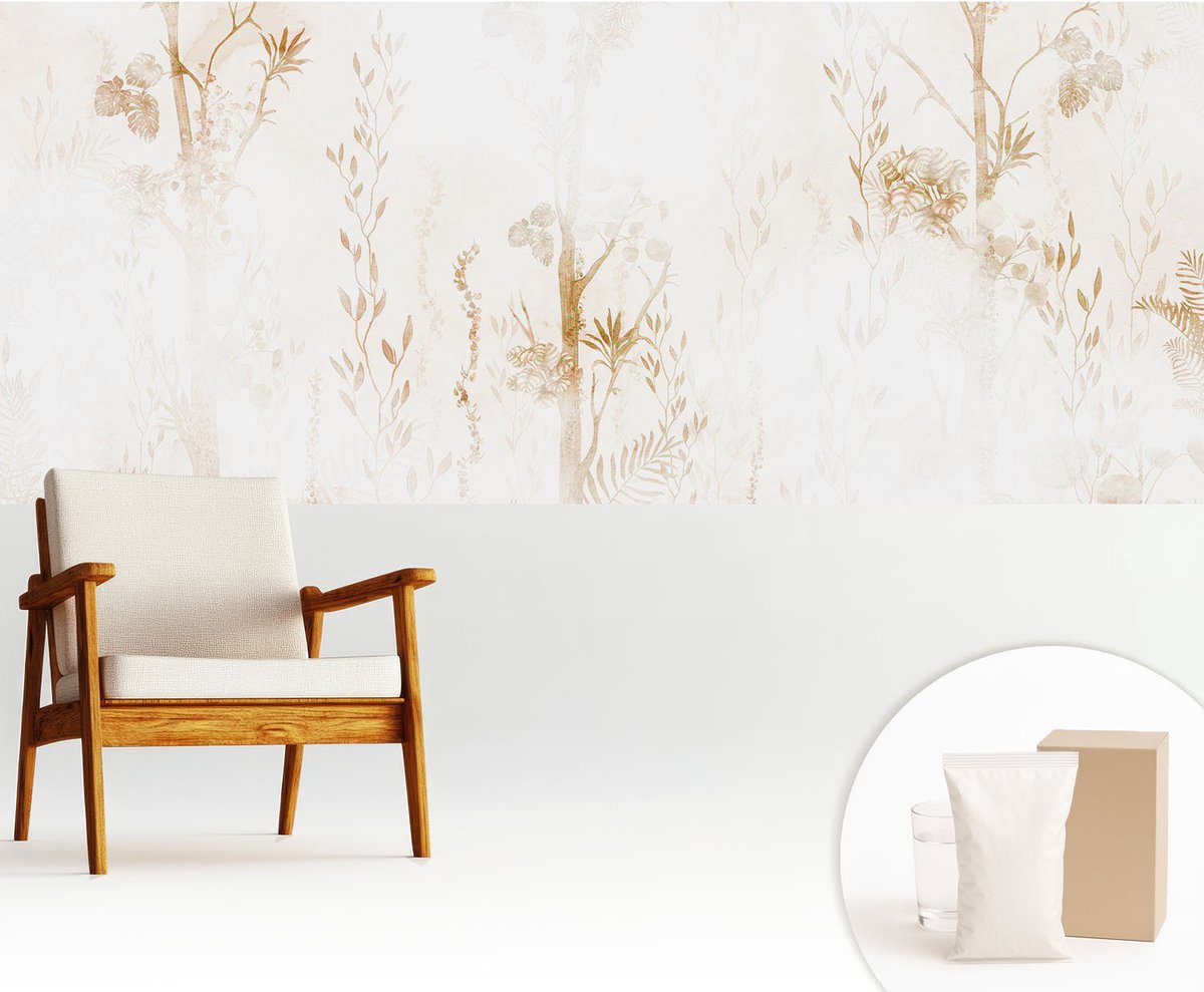 Wallfluent Fotobehang - Wit Vliesbehang - 250x104 cm - Botanische Elegantie Muurschildering - Slaapkamer behang Bloemen En Planten - Fotobehang Vlies - Slaapkamer behang