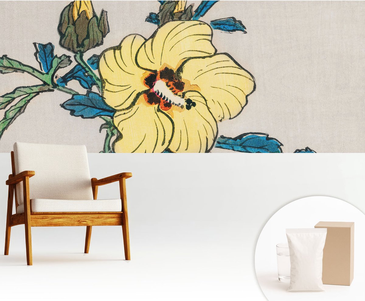 Wallfluent Fotobehang - Geel Vliesbehang - 250x104 cm - Gele Bloem Muurschildering - Slaapkamer behang Bloemen En Planten - Fotobehang Vlies - Slaapkamer behang