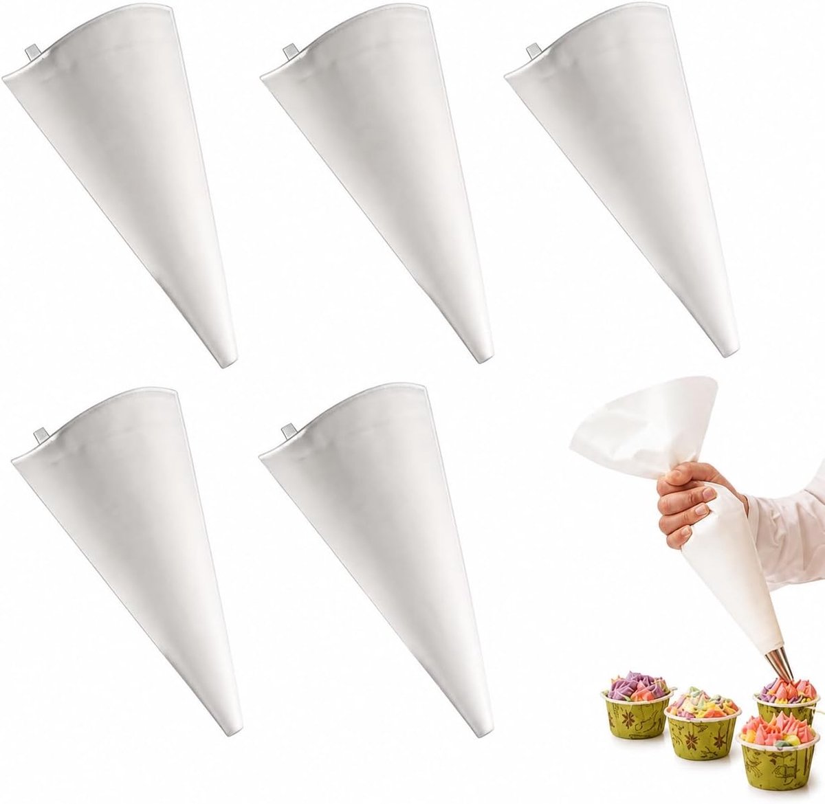 Set 5 stuks – Herbruikbare spuitzakken 25-45 cm met coating, duurzaam en wasbaar, ideaal voor taartdecoratie, bakken, slagroom, icing en desserts