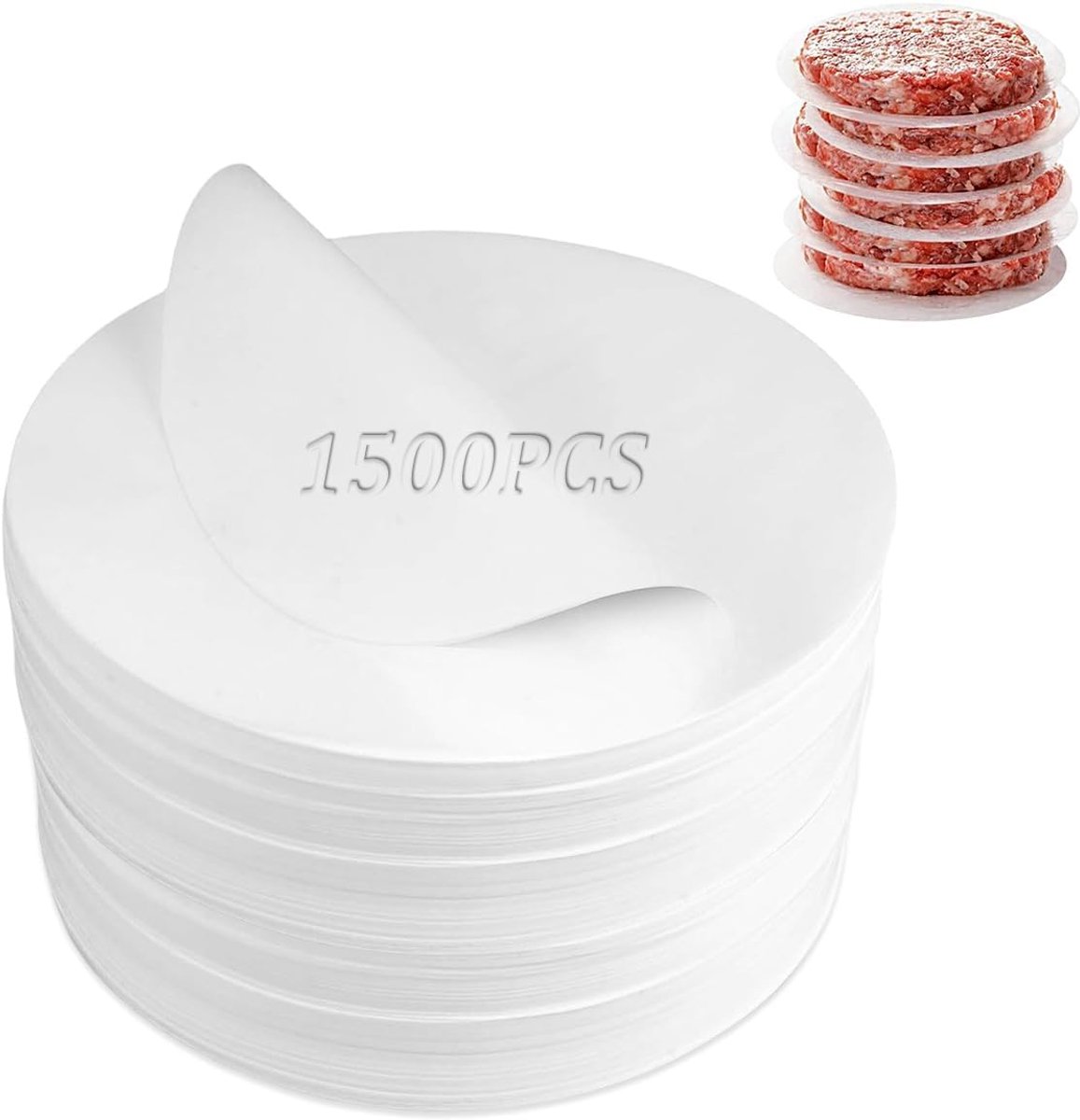 1500 stuks hamburgerpapier, 13 cm, rond bakpapier, gesneden voor hamburgerpers, anti-aanbaklaag, hittebestendig, geschikt voor levensmiddelen, hamburger Patty papier, hamburgerpapier voor