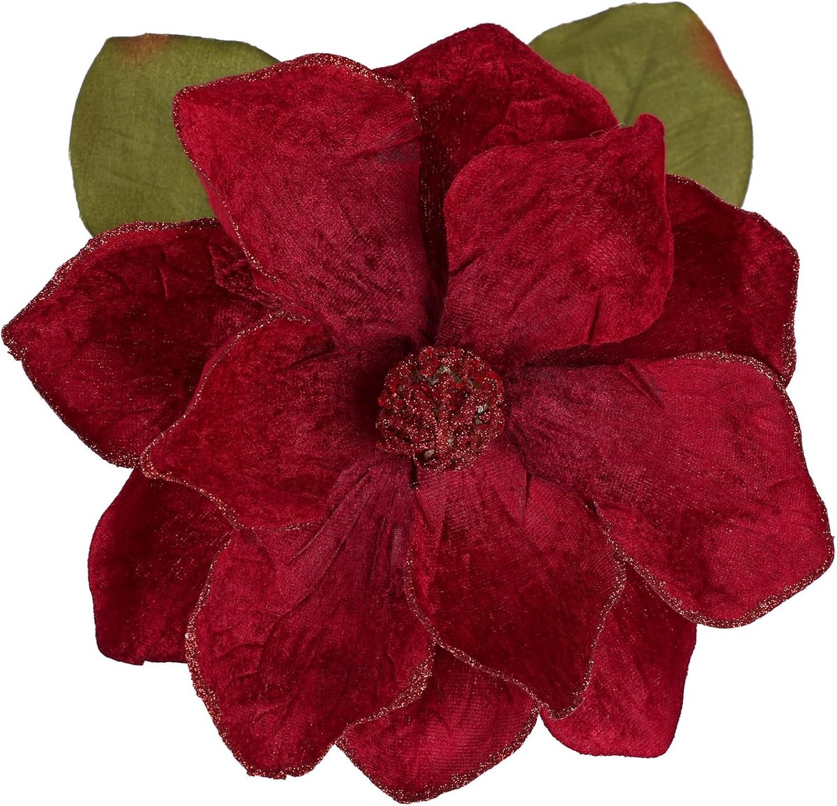 Steel kunstmatige kerstbloemen 3 stuks rode grote kerstbloemen nep magnolia bloem, kerstboom decoraties faux bloem voor slinger, voordeur krans, feestdecoratie