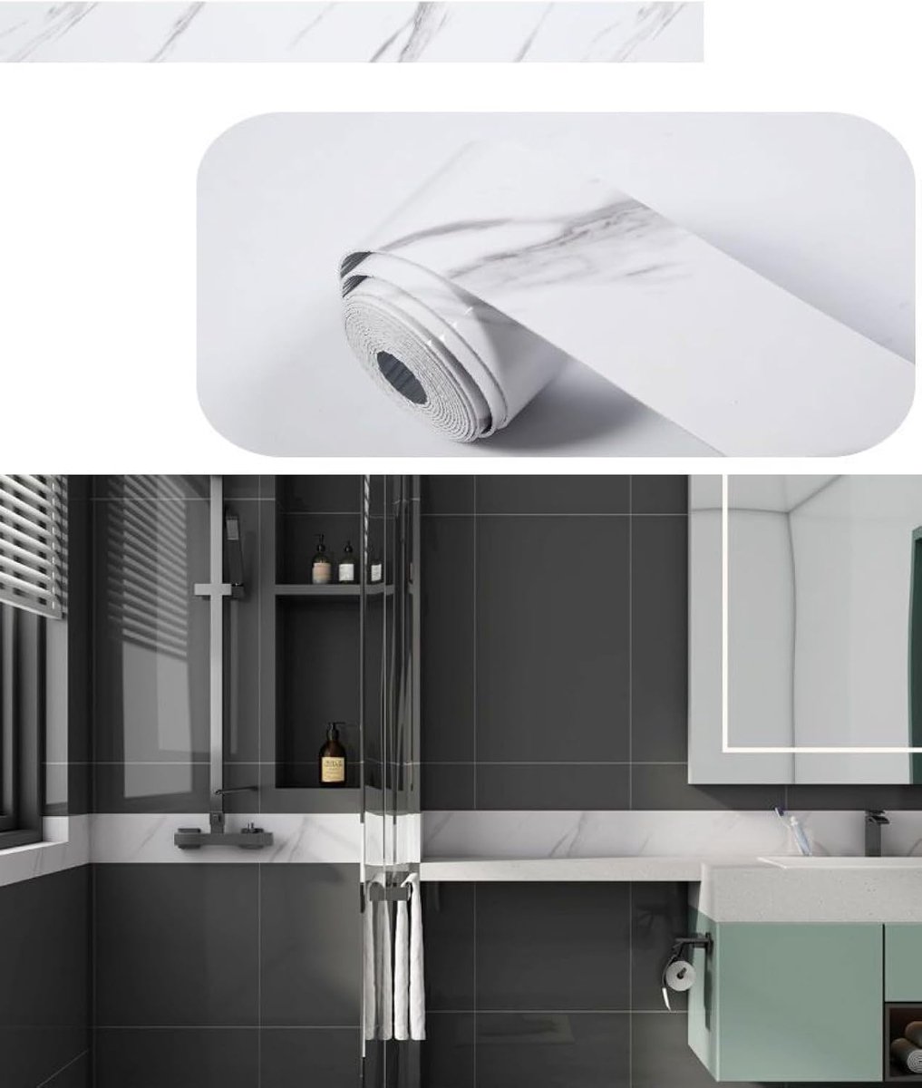 Schil en plak behangrand zelfklevende muurgrens sticker thuis plafond decoratieve rand voor badkamer woonkamer keuken zwart wit 1 10x500 cm