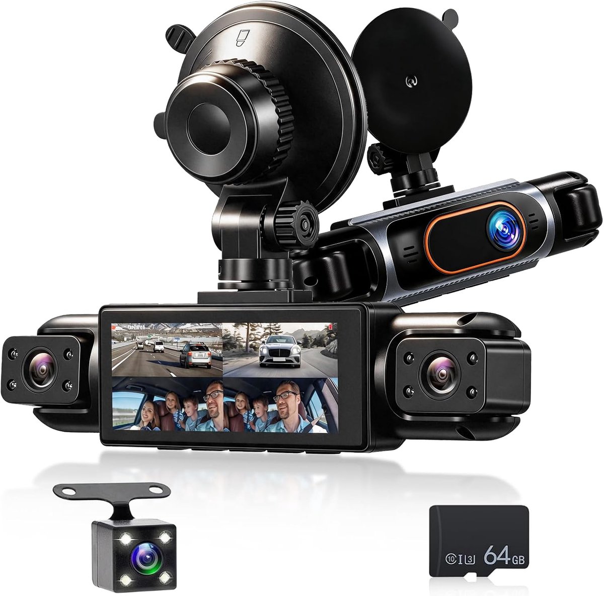 1080P dashcam 360 graden 4 kanalen, scherm 3,16 inch