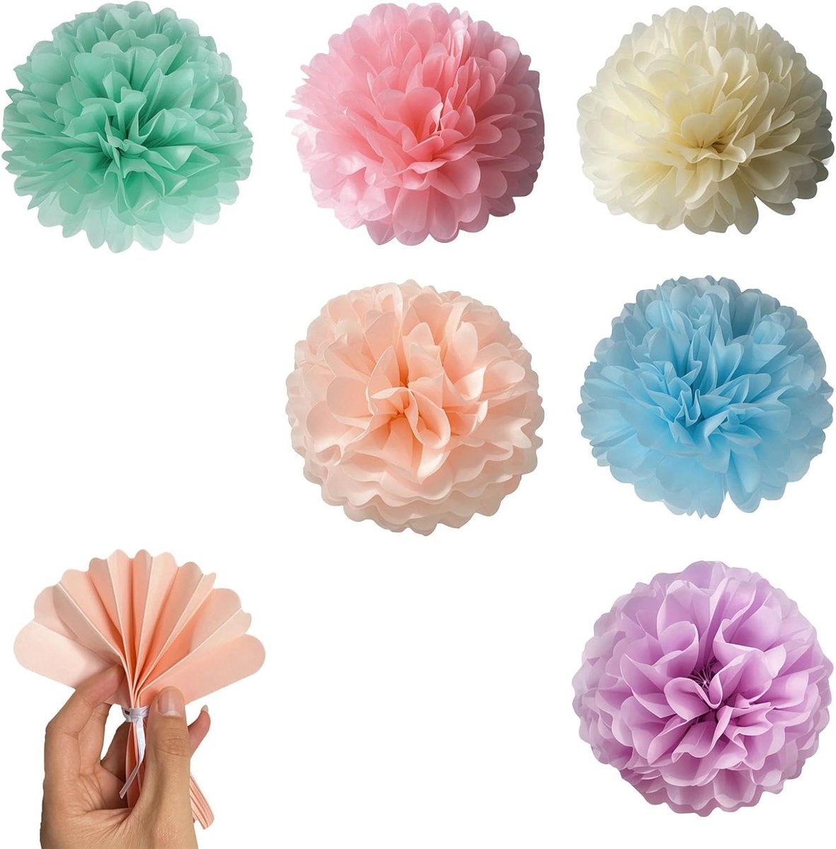 LERANXIN 24 stuks pompondecoratie, 8 inch/10 inch papieren bloemen - ShopVlot