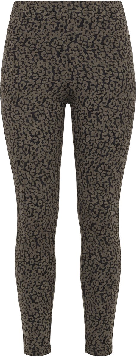 Ulla Popken - Dames - Legging bedrukt slim fit elastische tailleband - Donkertaupe - Maat 54+