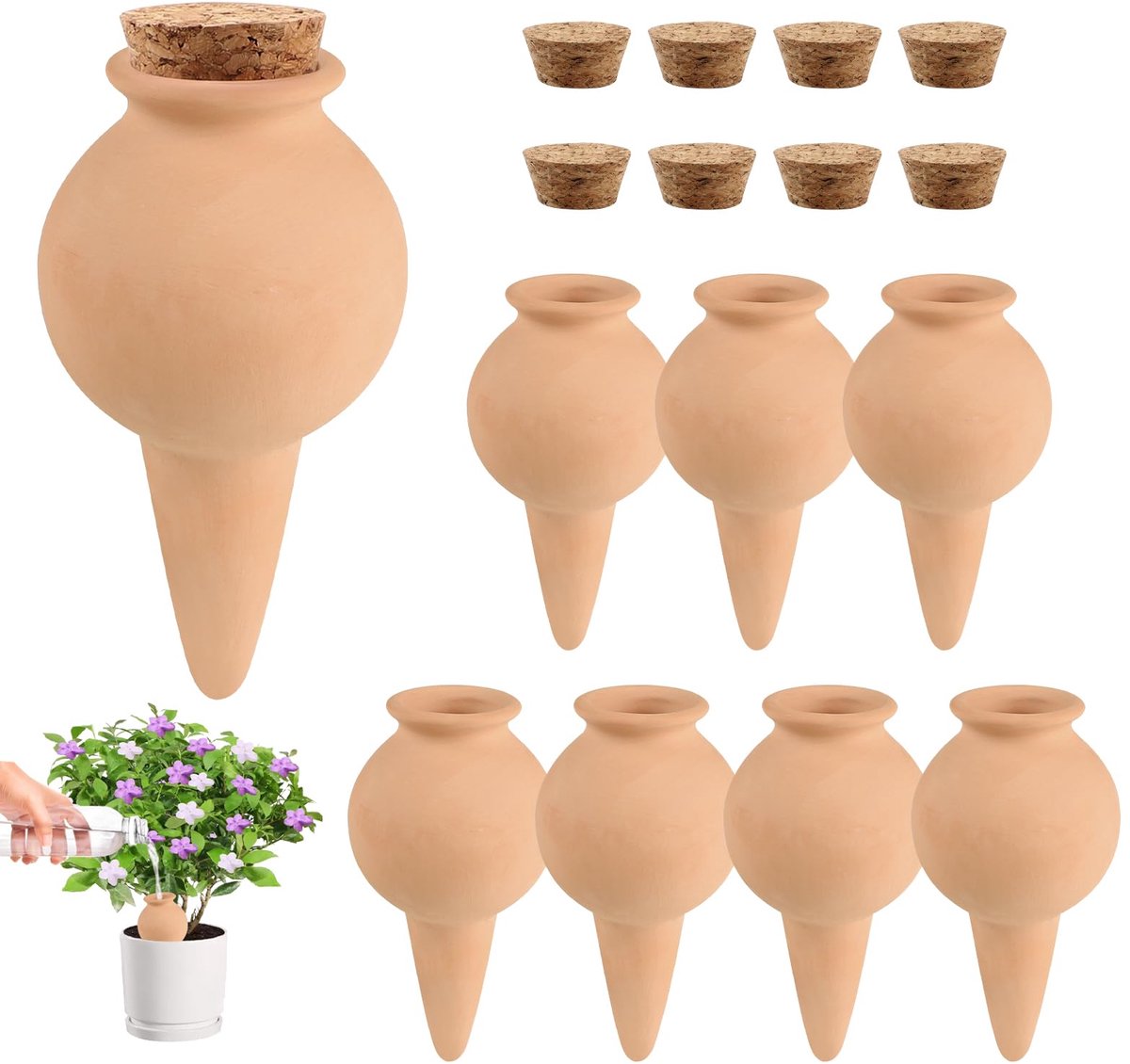 SnelShoppen - 8 Stuks Kleikegels voor Planten, Irrigatie Waterdispenser, 100 ml Bewateringsballen voor Potplanten en Balkon, Ideaal voor Vakantie en Z