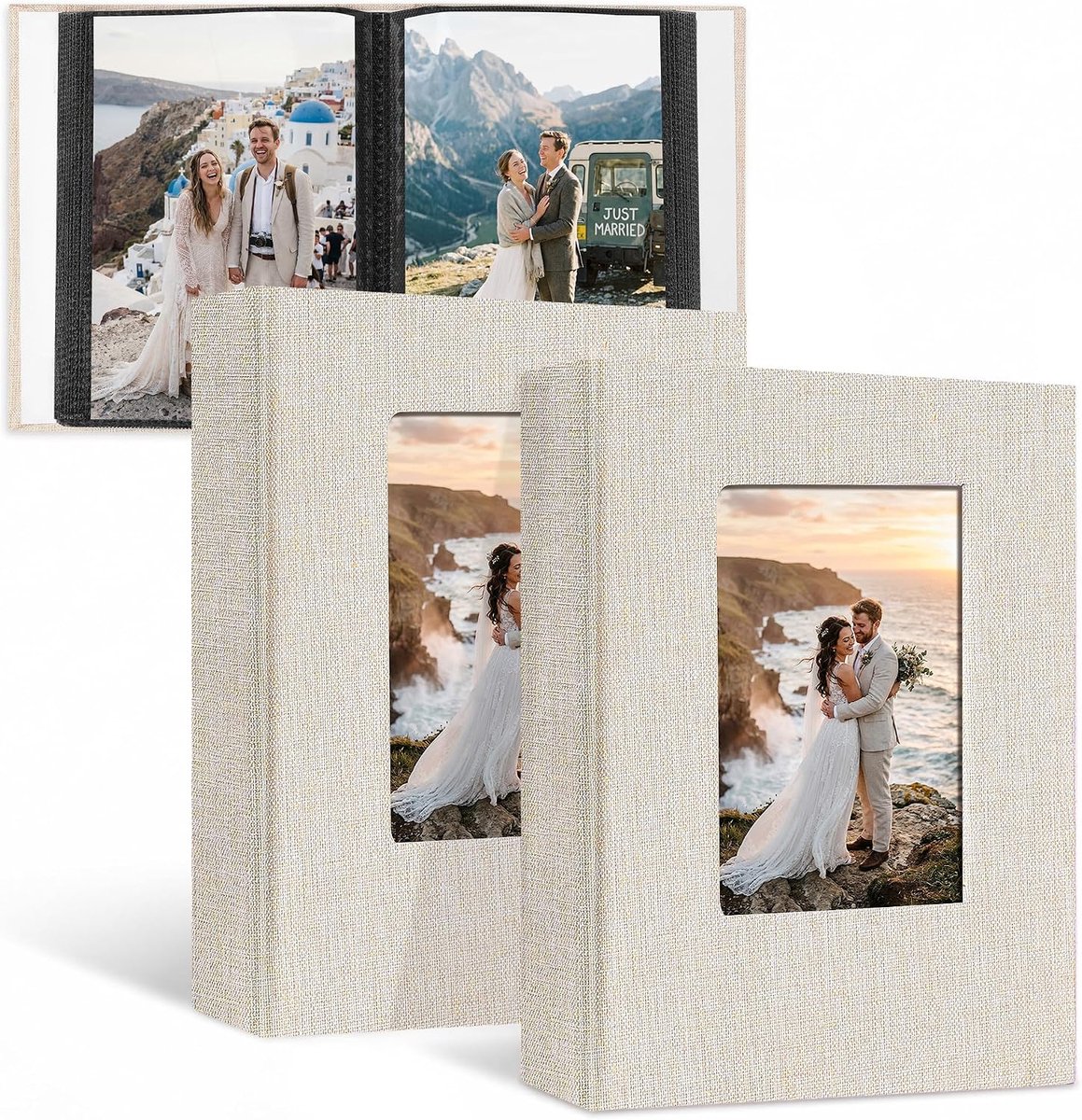 SnelShoppen - Fotoalbum Set van 2 - Mini Insteekalbum 10x15 cm - 104 Foto's - Linnen - Zwart - Ideaal voor Bruiloft, Familie, Baby en Reis