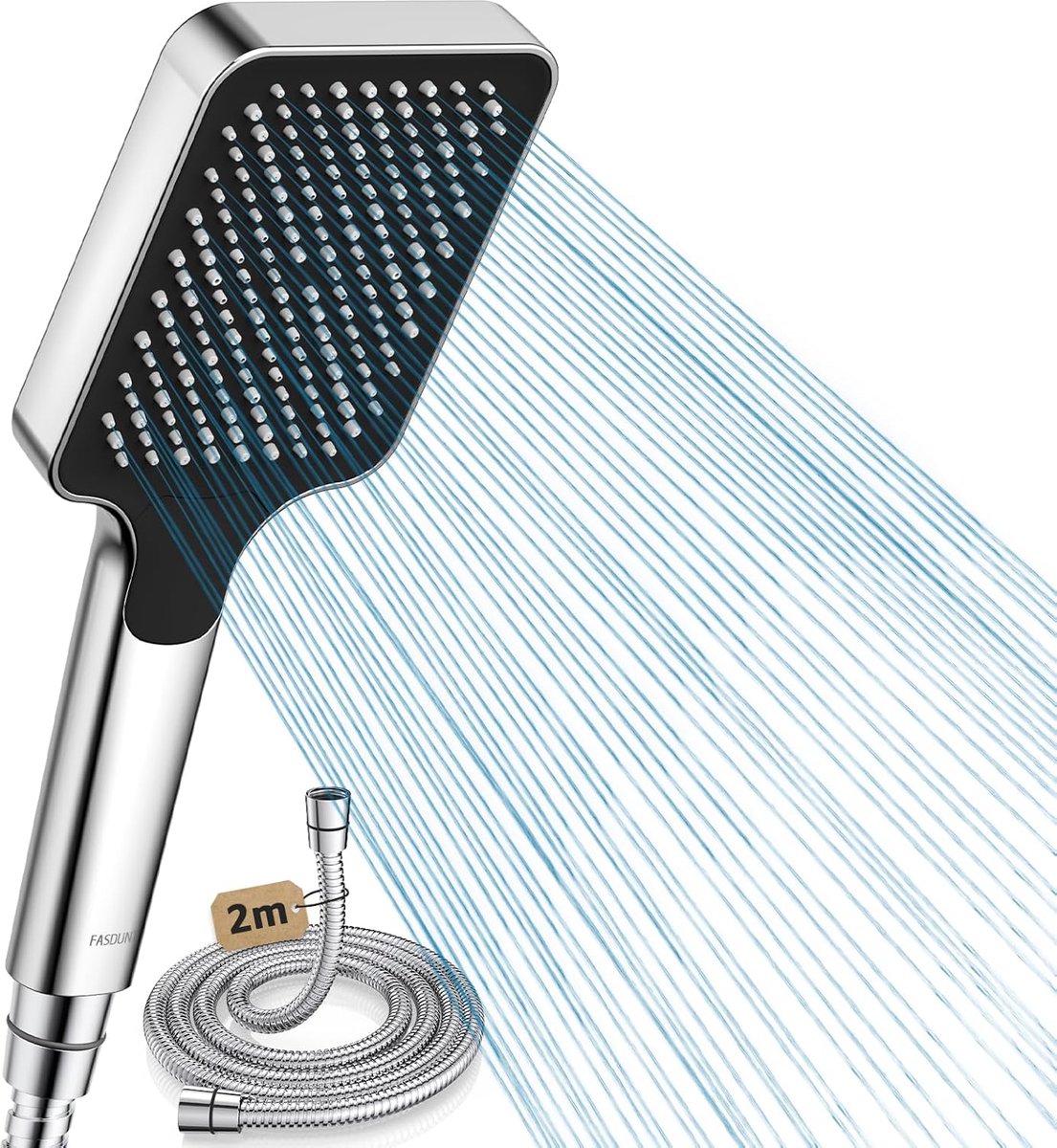 SnelShoppen - Douchekop met Slang 2m, Hoge Druk Regen Douche met 9.5 L/Min Waterbesparing, Hygiënisch Anti-blokkering Design, Verminder Waterkosten me