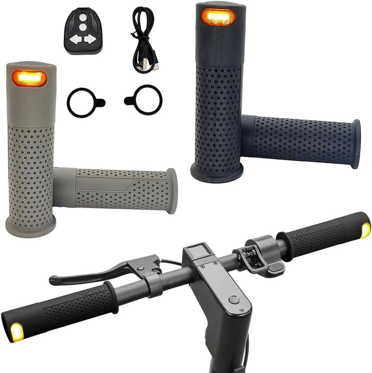 E-scooter knipperlichten inbouwset 135 mm - siliconen-ABS materiaal - antislip handgrepen - verhoogde zichtbaarheid - ShopVlot