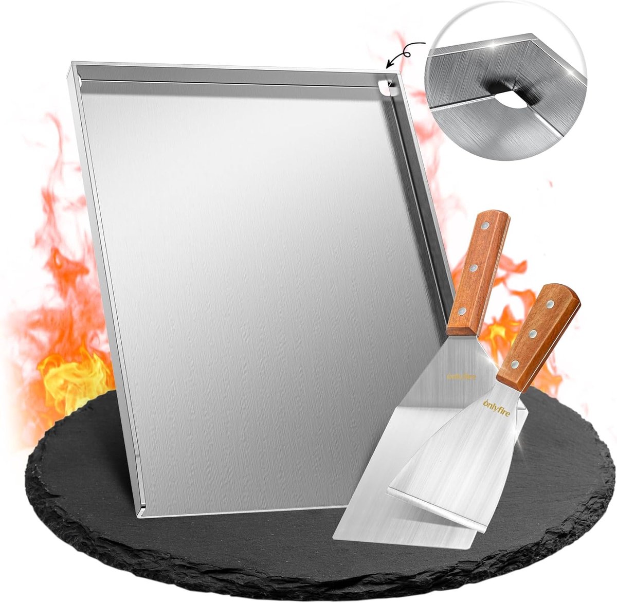 Plancha grillplaat 40x30cm - 4mm dik roestvrij staal - uitstekende warmteverdeling - ideaal voor barbecue - ShopVlot