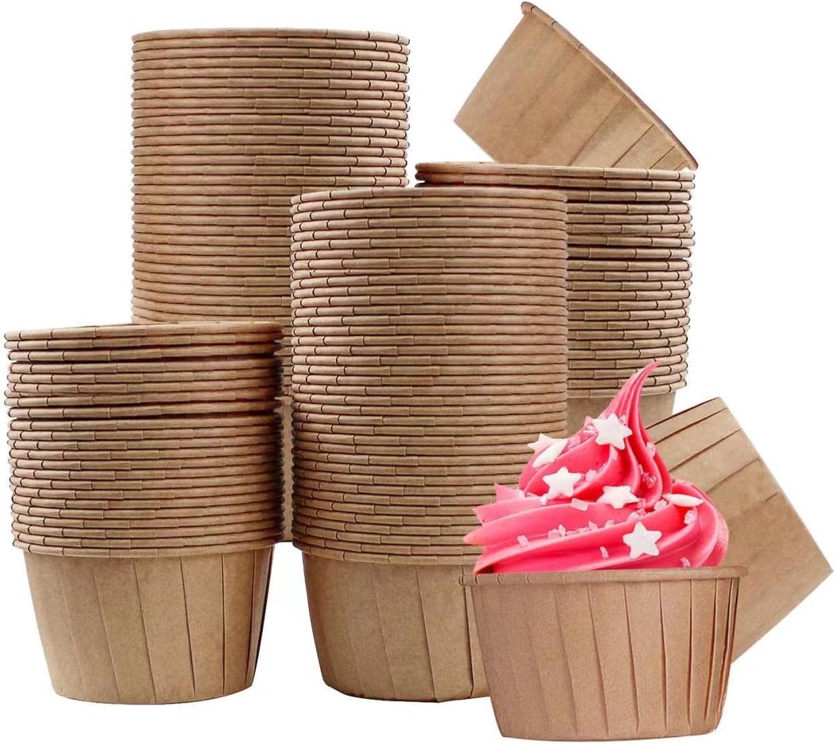 SnelShoppen - 150 Stuks Muffinvormpjes Papier Cupcake Mallen Bruin - Wegwerp Muffin Cupcake Bakvormen voor Desserts, Bruiloften, Verjaardagen en Feest