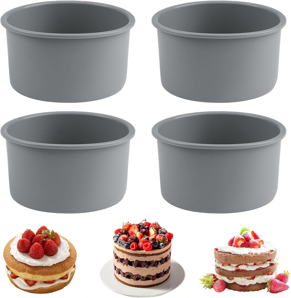 SnelShoppen - 4 Stuks Kleine Cakevormen Rond 10cm Silicone Bakvormen Antiaanbaklaag | Voor Fruitcake, Cheesecake, Mousse, Quiche, BPA Vrij