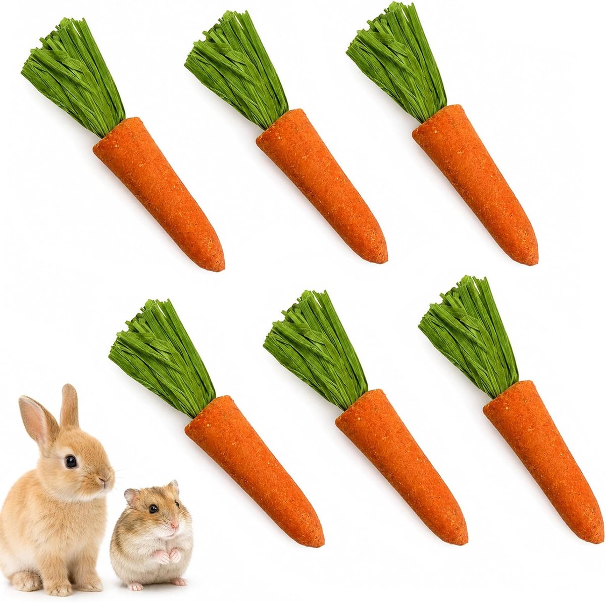 Speelgoed van natuurlijke vezels voor konijnen, hamsters, cavia's en chinchilla's, lengte 6 cm, tandverzorging voor kleine dieren, hygiënisch afzonderlijk verpakt (oranje)
