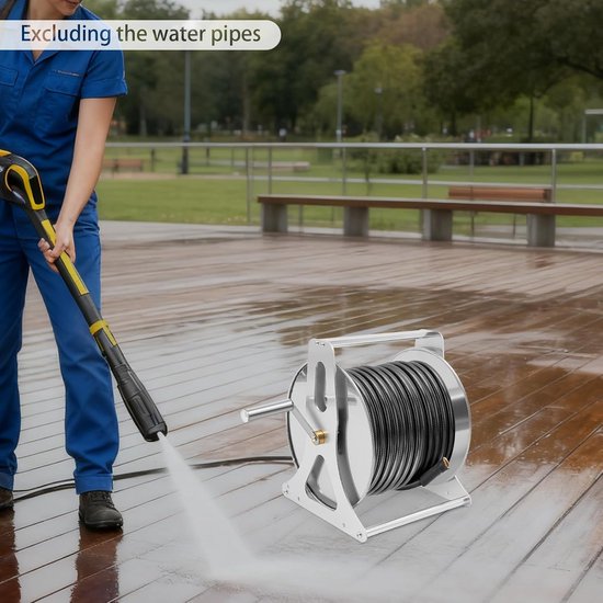 Slangwagen voor tuinslang, waterslanghaspel voor tuin, terras en buiten, 30 x 28 x 36 cm, staand/wandmontage, voor waterbuis Ø 15 mm tot 50 m, zilver — afbeelding 4