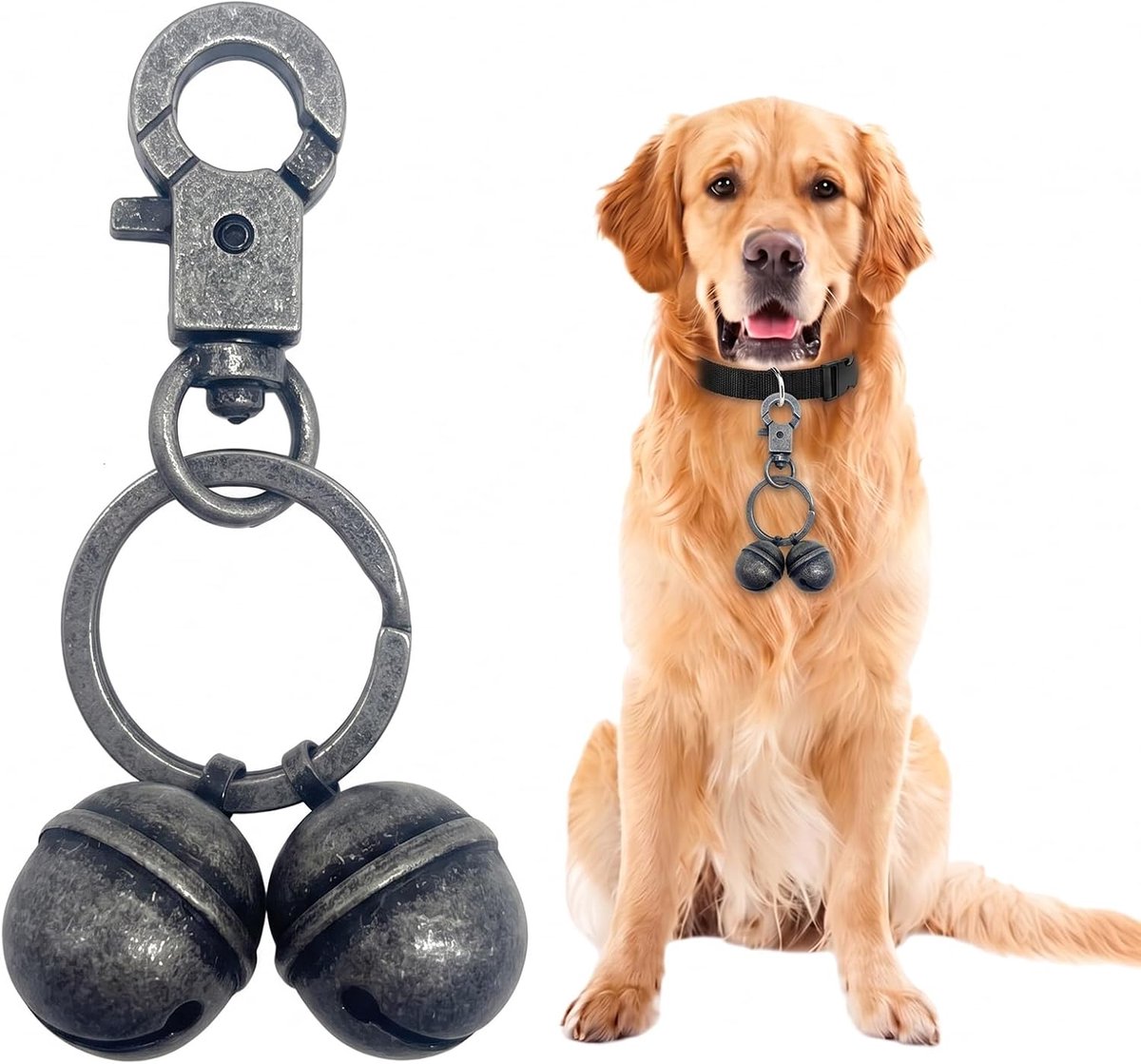 2 stuks hondenbel kattenbelset, extra luide belletjes voor honden en katten, halsband, antiek zilveren huisdierhanger met sleutelhanger en karabijnhaak, ideaal voor anti-verlies en doe-het-zelf