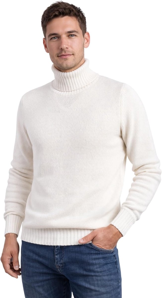 Coltrui voor heren, kasjmier-mix, gemaakt in Italië, coltrui, lange mouwen, kasjmier, dubbel garen, herfst, winter, zwart, beige, wit, grijs, jongens, winterpoloshirt