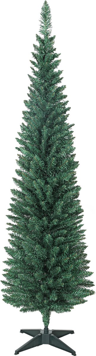 HOMCOM Kunstkerstboom 180 cm, Slanke Kerstboom met 321 Takpunten, Kunststof Standaard, Eenvoudig te monteren en op te bergen, Brandvertragend, voor Thuis en Kantoor, Groen