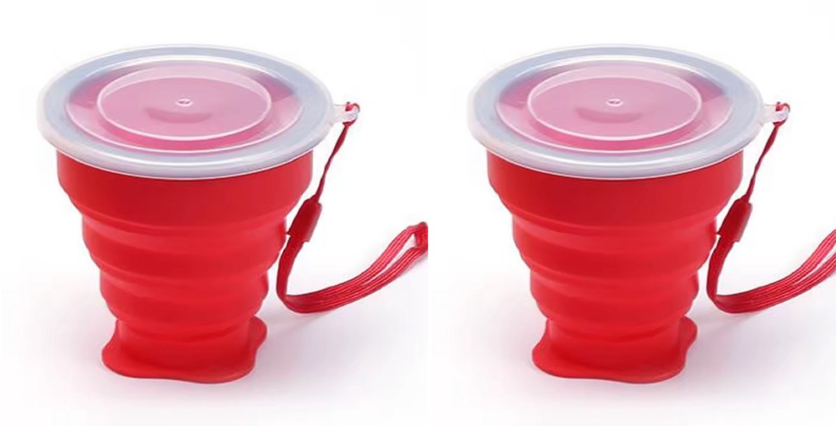 Rode Opvouwbare drinkbekers - Kampeer beker - 2 stuks - Rood - Met deksel - Opvouwbaar - 200ML - Handige drinkbeker - Siliconen - Survival - CHPN