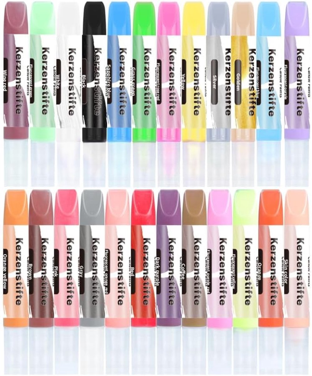 Set van 24 kaarsen om zelf kaarsen te maken, kaarsenstiften, 10 ml, keramische beschildering, kaarspen, waxpotloden voor kaarsen