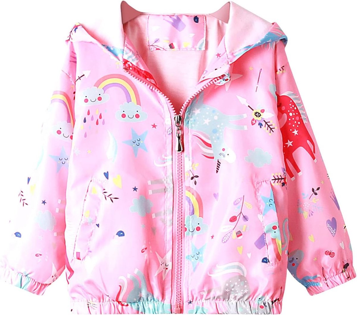 Meisjes Hooded Uitloper Kinderen Windjack Waterdicht Winddicht Lange Mouwen Zonnebrandcrème Anticondens Regenjas Kleding Ritssluiting Lichtgewicht Zacht Dun Leeftijd 1-7 Jaar