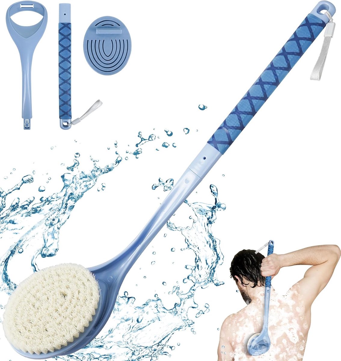 Rugschrobber voor douche, 51,8 cm afneembare rugbadborstel voor douche, rugscrubber, peeling en verbeterde huidgezondheid voor ouderen met beperkte armbeweging, gehandicapt