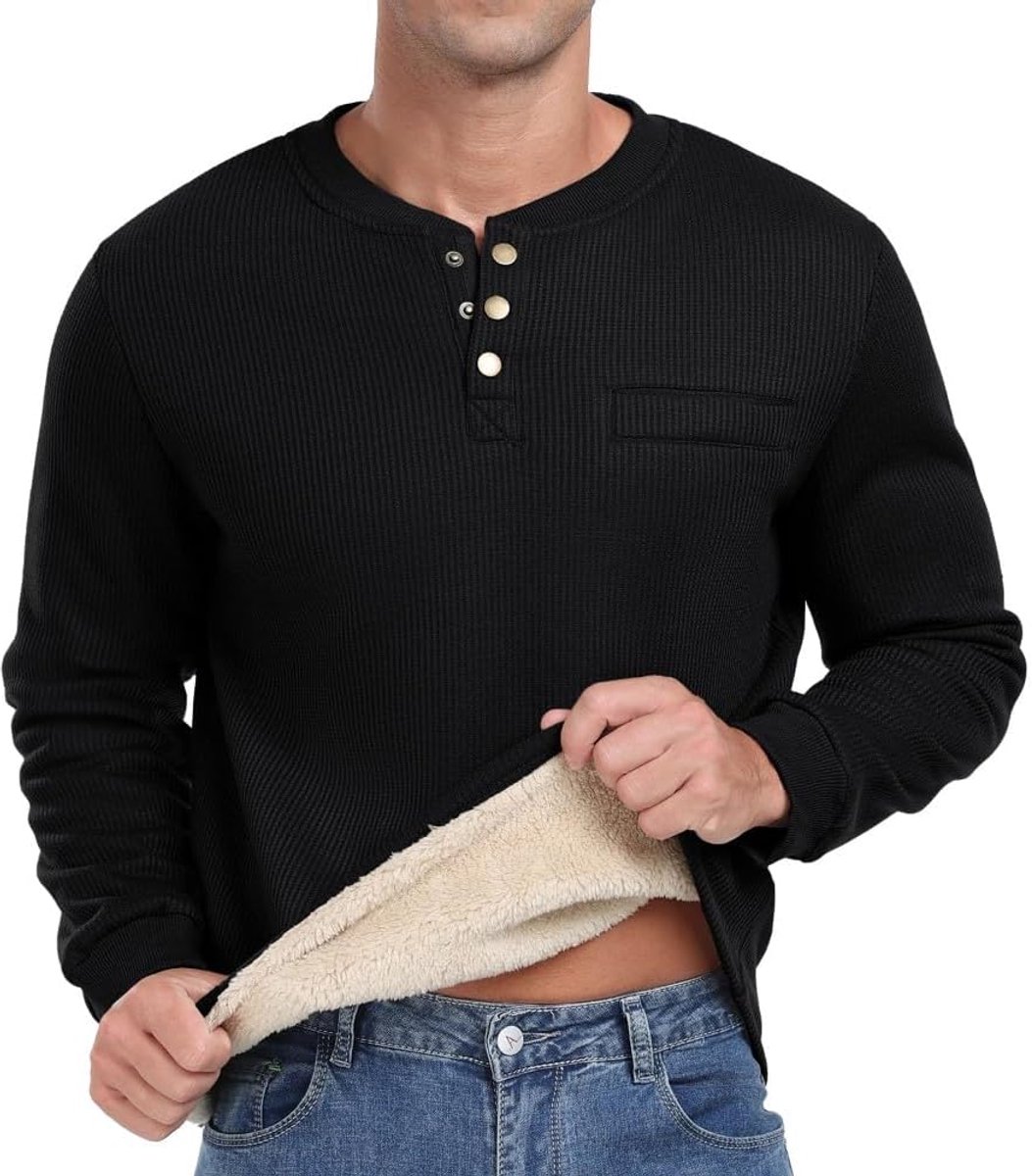 Sweatshirts met pluche wafelpatroon, lange mouwen, T-shirt, warm, thermo-bovenstuk, casual wintertrui, sweater voor mannen