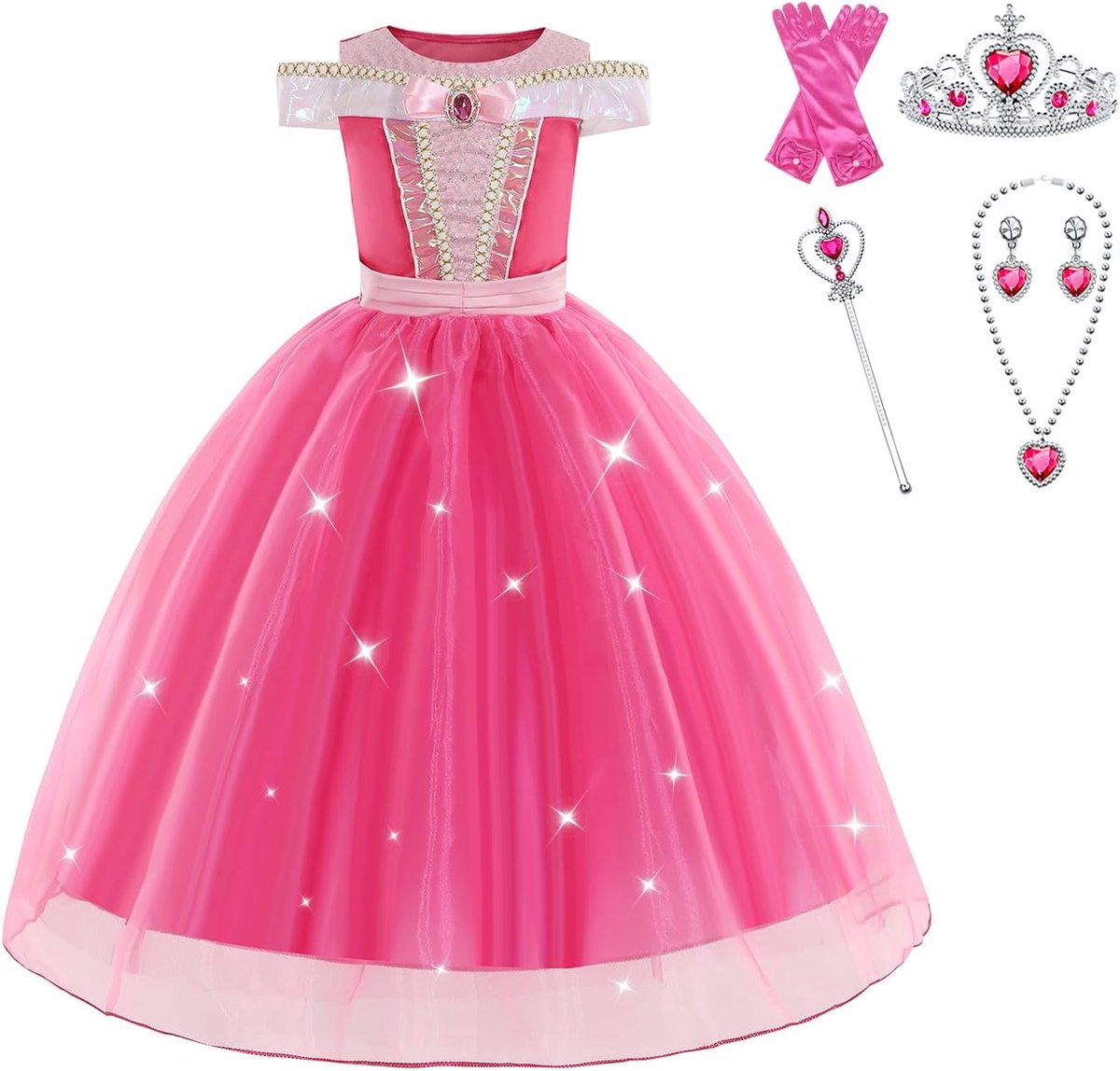 Doornroosje Aankleden voor Meisjes Roze Aurora Kostuum voor Kinderen Verkleedjurken met Accessoires Halloween Cosplay Carnaval Feestoutfit