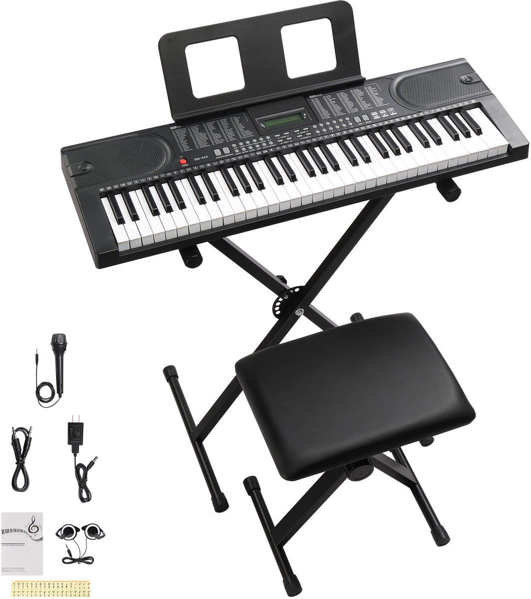 Piano ensemble- Compleet pakket digitale piano - 61 toetsen met standaard en keyboardbank - Met LCD-scherm en Bluetooth MIDI