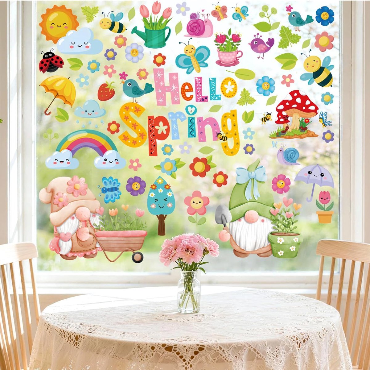 Raamstickers lente, 115 stickers, raamafbeeldingen, lente, zelfklevend, herbruikbare raamdecoratie, bloemen-raamstickers, raamafbeeldingen, kinderkamer, voor raamdecoratie