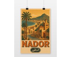 Nador Poster - Steden Posters - Marokko - Tekst - Strand - Reis - Wanddecoratie Woonkamer - 180 gram papier - XS6638WV - Formaat 30 x 40cm