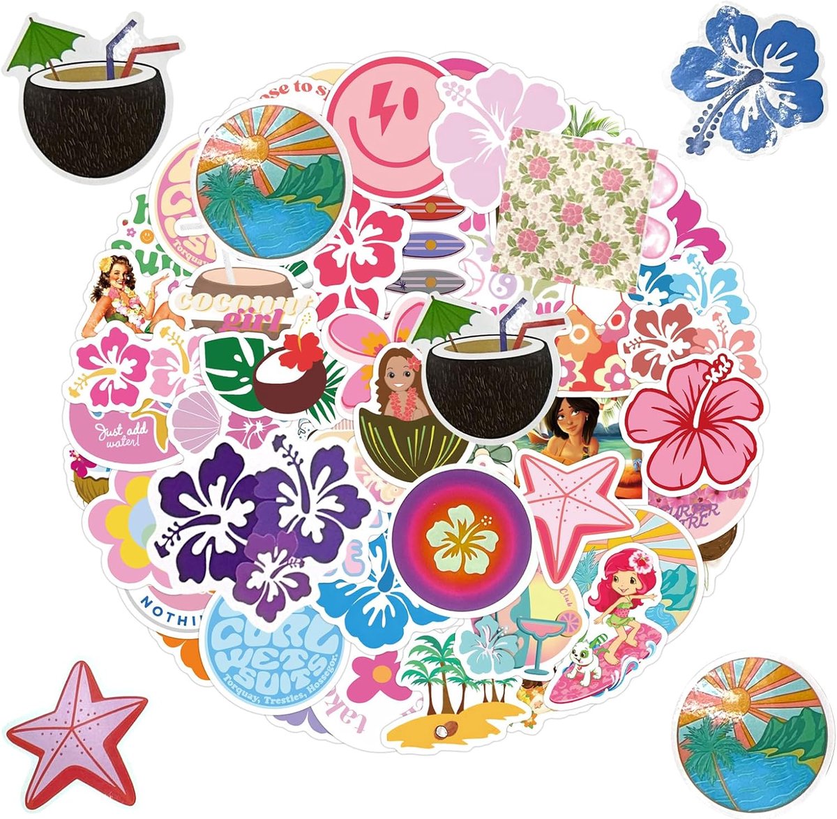 SnelShoppen - 60 Pcs Reiskstickers voor Fotoalbum, Waterdichte Vinyl Stickers voor Koffer, Mode en Cute Ontwerpen voor Zomer Vakantie, Perfect voor Re