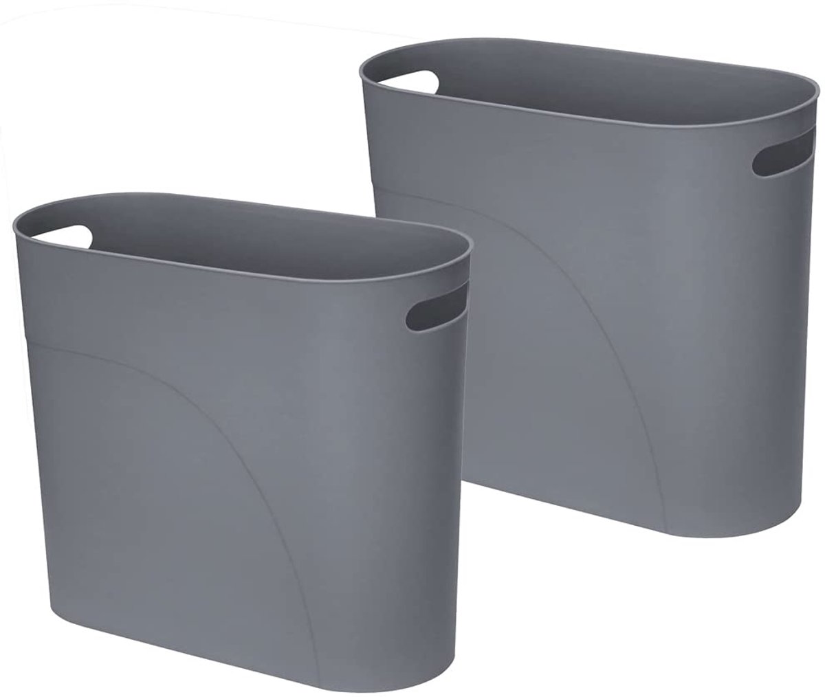 SnelShoppen - Slimme Afvalbak 10L met Handvat - Ruimtebesparende Vuilnisbak voor Keuken, Badkamer, Kantoor - 2 Stuks Grijs, Plastic, 27cm Hoog