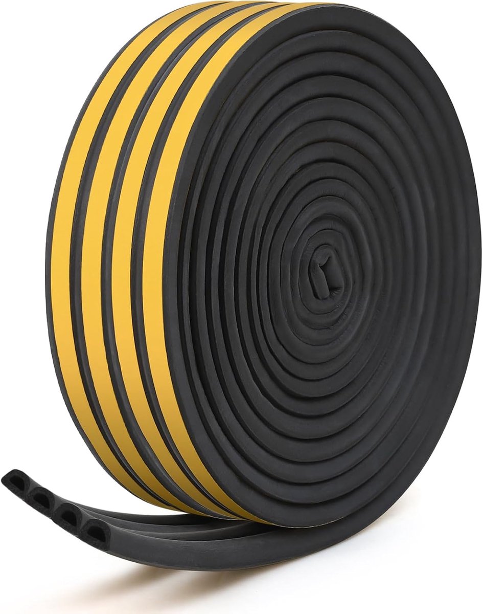 SnelShoppen - Afdichtingstape voor deuren en ramen, zelfklevende rubberen schuimafdichtstrips, tochtstopper, weerstrip, zwart 9mm x 6mm, 20m