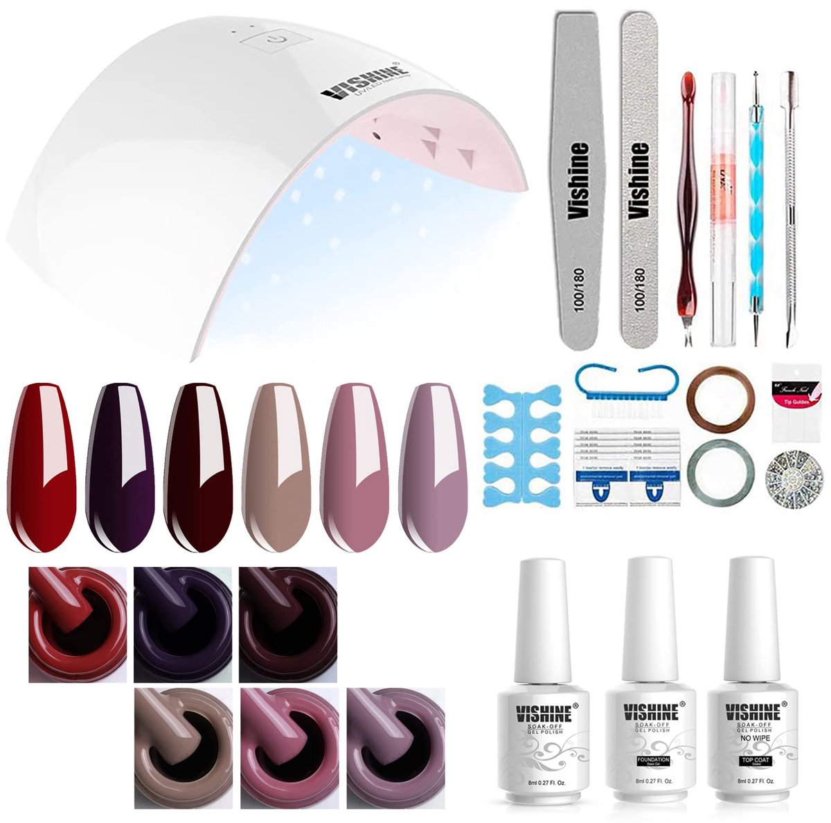 SnelShoppen - Complete set nagellak semi-permanent met 36W LED lamp, nageldroger, 6 flesjes gelnagellak, top & base coat, manicure set, nailart kit vo