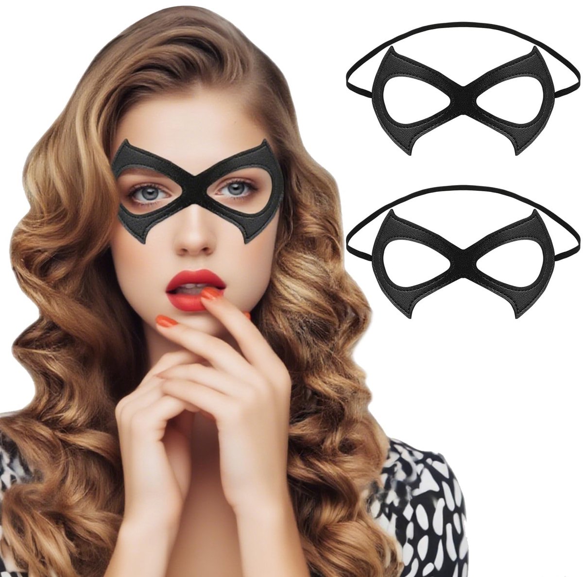 Venetiaanse masker dames 2 stuks - zwart - leer - voor carnaval of cosplay - ShopVlot