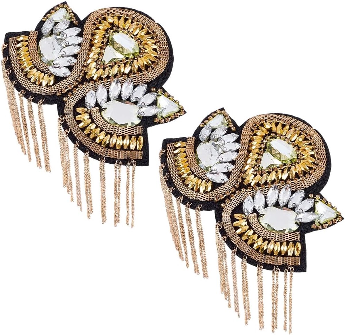 2 Stuks Fringe Schouder Applicaties Bloemvormige Steentjes Epauletten Sparkle Link Ketting Kwasten Glitter Vintage Decoratieve Badge Voor Vrouwen Kleding Accessoires Trouwjurken Party