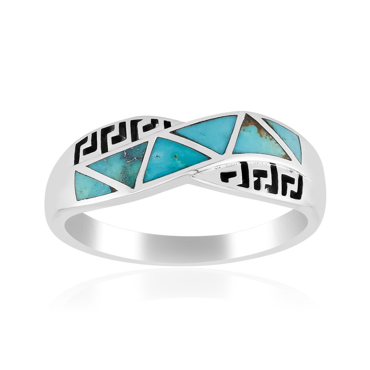 Cavill - Zilveren Ring 925 Sterling Geoxideerd - Blauwe Kingman Mohave Turkoois 0,672 ct - Modern Geometrisch Design - Elegante Damesring