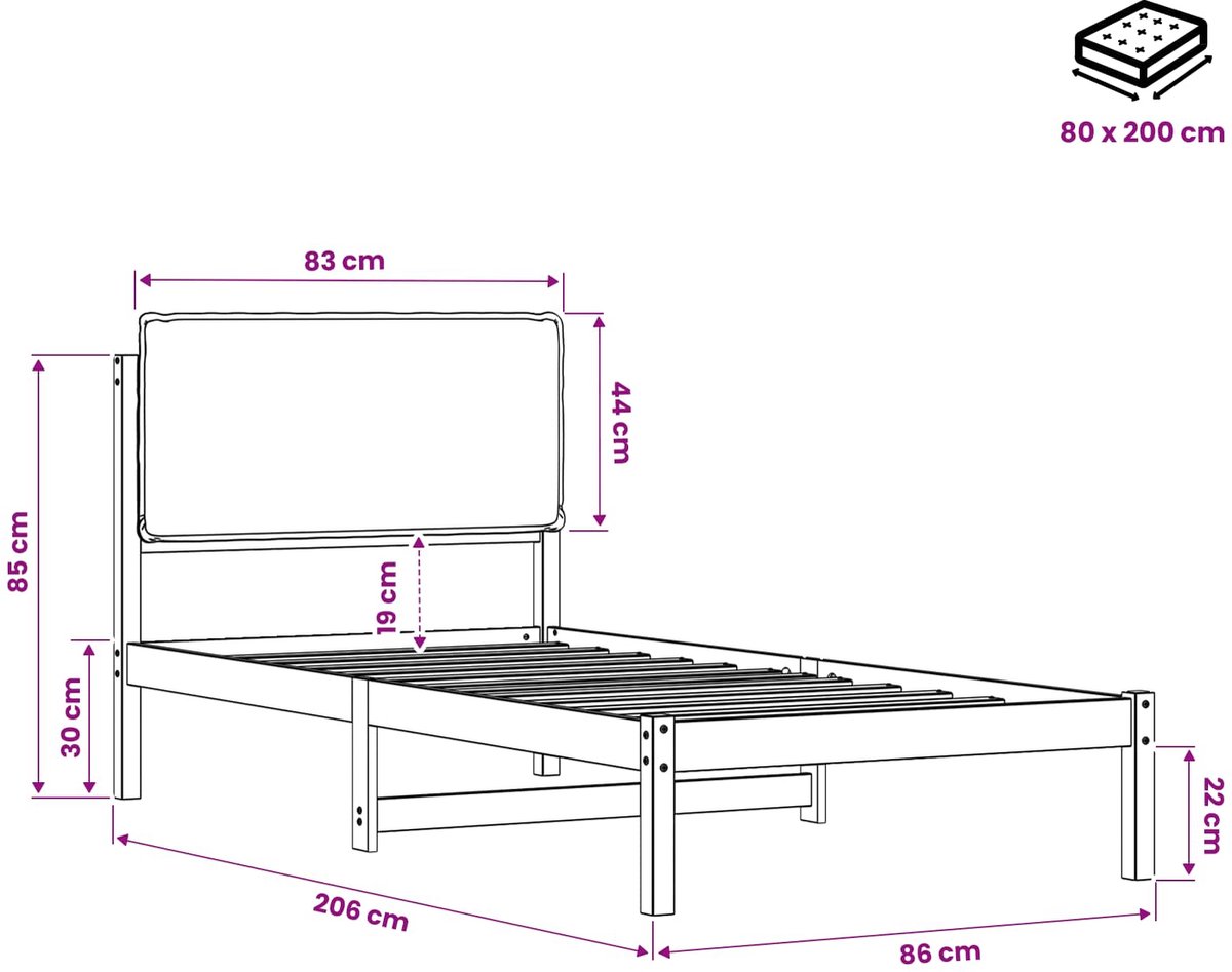 vidaXL Bedframe - met - gestoffeerd - hoofdbord - Whitewash - en - lichtgrijs Whitewash en lichtgrijs