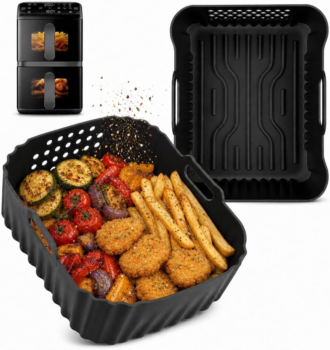 Airfryer accessoires voor Philips Airfryer 4000-serie stapelbare dubbele mand 10L, 2 stuks Philips Airfryer 4000 accessoires voor NA460/NA462, accessoires voor vetvrije friteuse