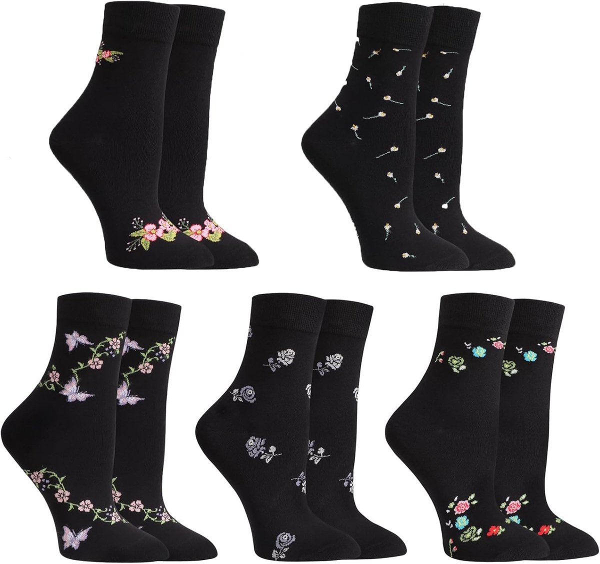 5 paar damessokken bloemen dames crew sok 4-7 katoen zachte casual kuitlengte sokken geschenken voor vrouwen